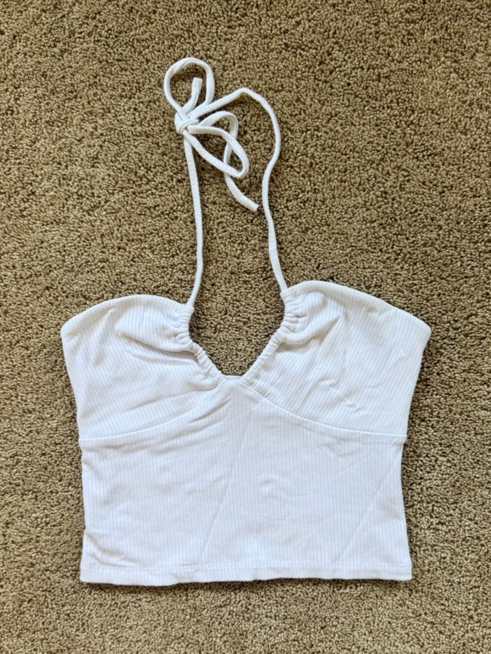 Wilfred White Ribbed Halter Sweetheart Crop Top